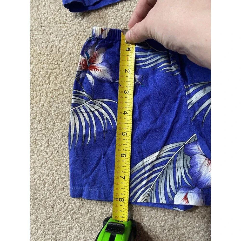 Vintage Nikky Hawaii Kids Blue Tropical Floral Shirt Shorts Set Size 12 Months